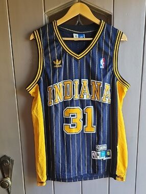 adidas Reggie Miller Navy and Yellow Indiana Pacers Basketball Jersey #31